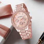 Gosasa Luxury Unisex Crystal Diamond Watches Quartz Digital Calendar Rose Gold Silver Stainless Steel Watch - Image 4